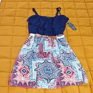 Paisley Orange and Navy Blue Summer Dress sz XS